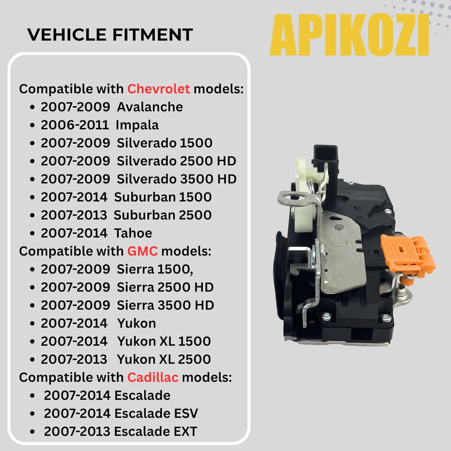 Left Front Door Lock Actuator (Driver Side) Compatible with 2007-2009 Cadillac Escalade, Chevy Avalanche/Silverado/Suburban/Tahoe, GMC Sierra/Yukon - Replaces 931-303, 15880052, 15889954, DLA624